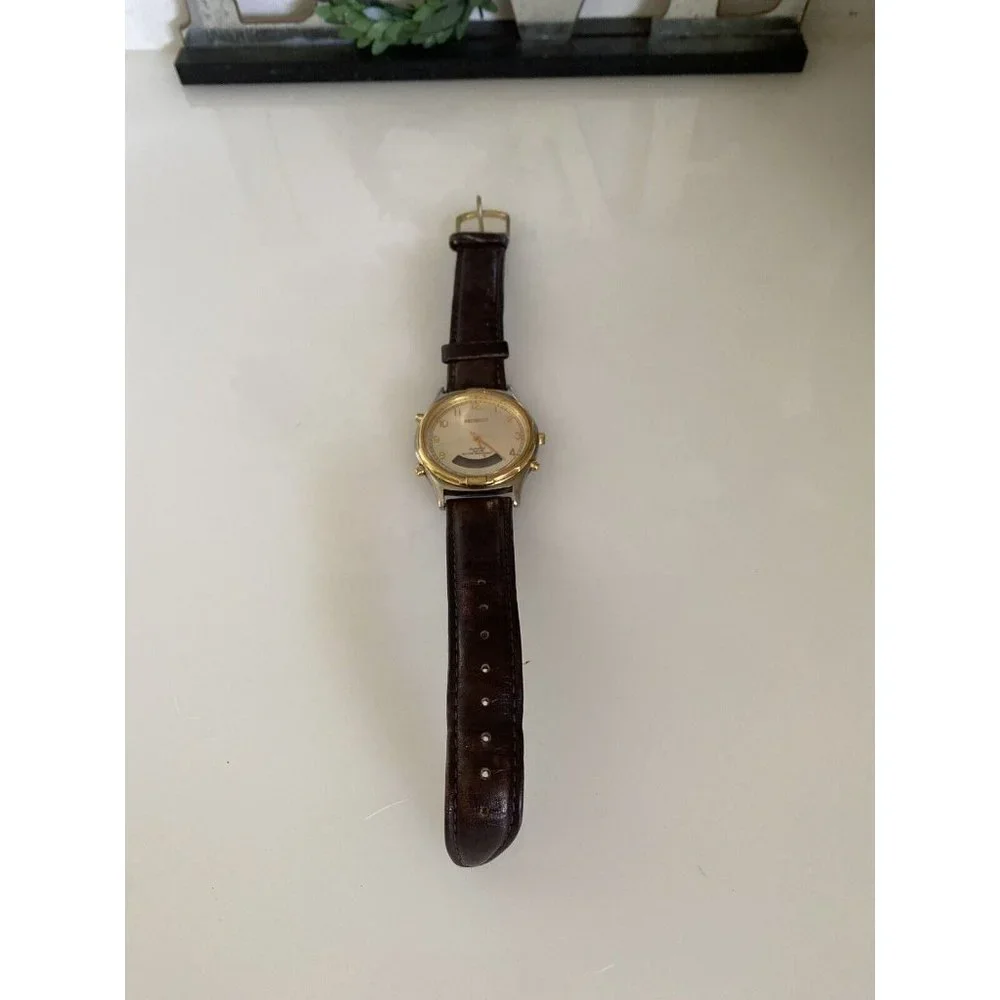 Regency Men's Brown Leather Stainless Steel Water Resistant Quartz Battery Watch